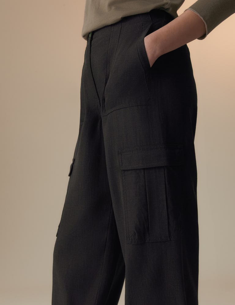 Linen Blend Cargo Trousers 1 of 5