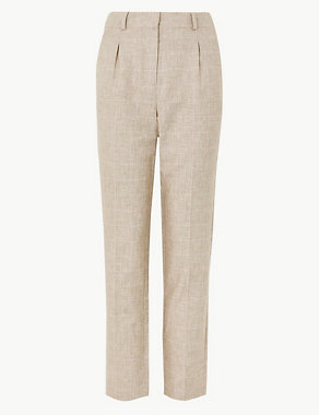 Linen Blend Checked Straight Leg Trousers Image 2 of 5