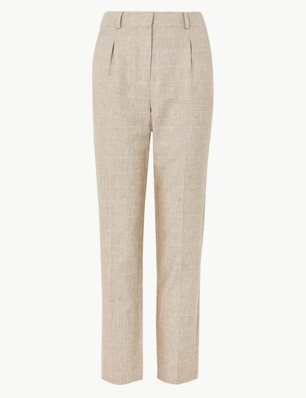 Linen Blend Checked Straight Leg Trousers 1 of 5