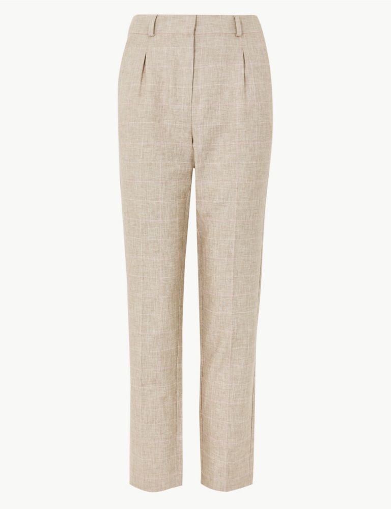 Linen Blend Checked Straight Leg Trousers 2 of 5