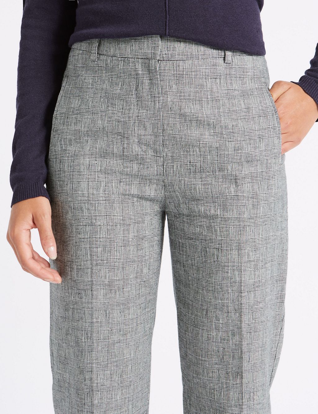 Linen Blend Checked Trousers 4 of 7