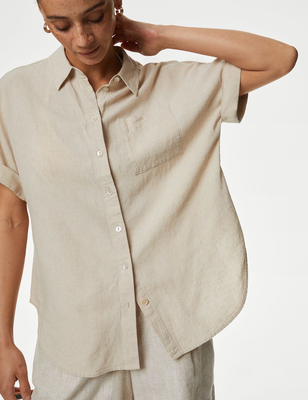 Linen Blend Collared Button Through Shirt 4 of 5