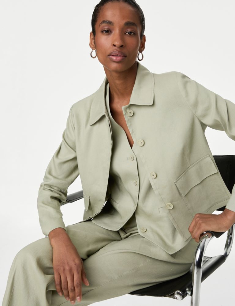 Linen Blend Collared Cropped Utility Jacket 4 of 6