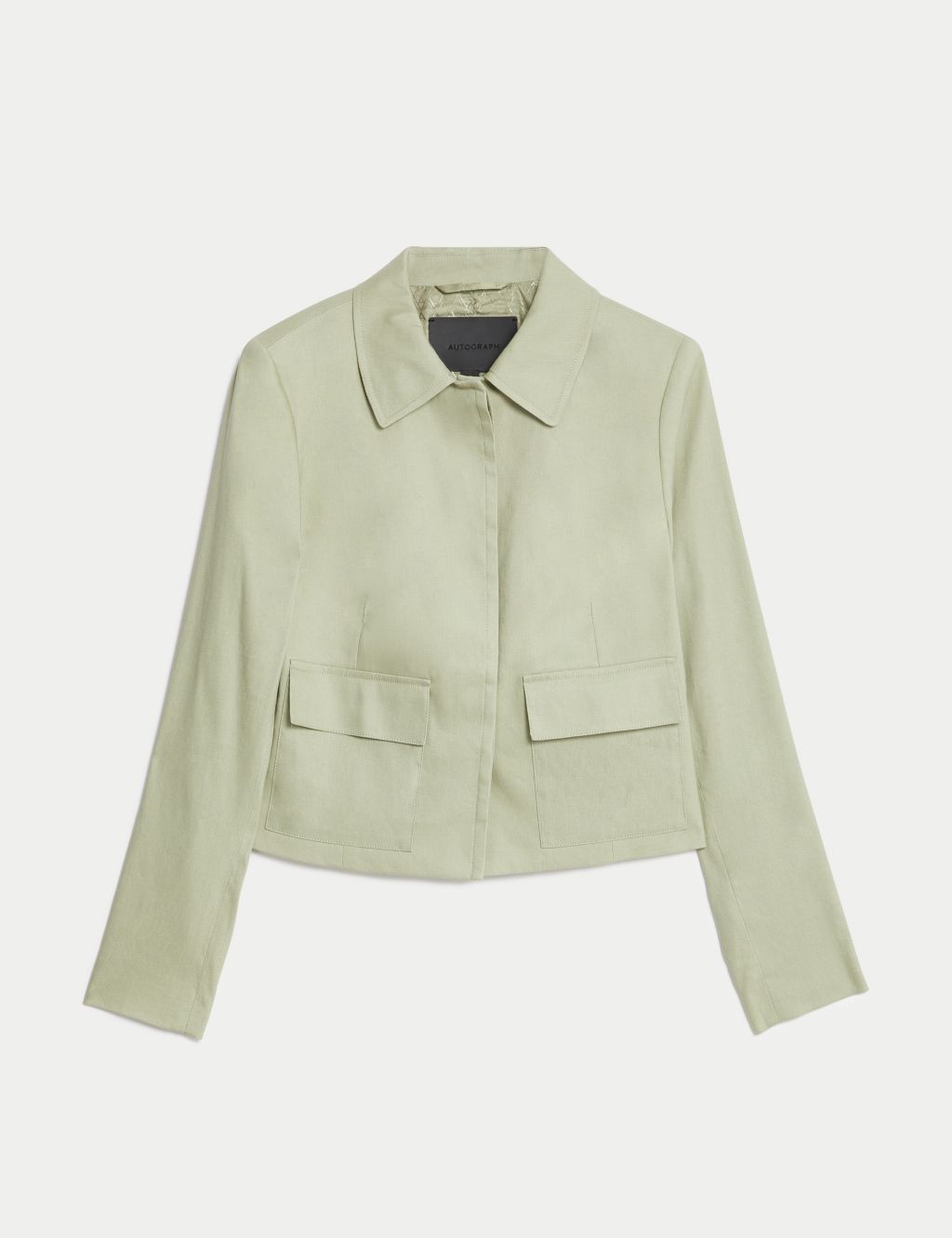 Linen Blend Collared Cropped Utility Jacket 1 of 6