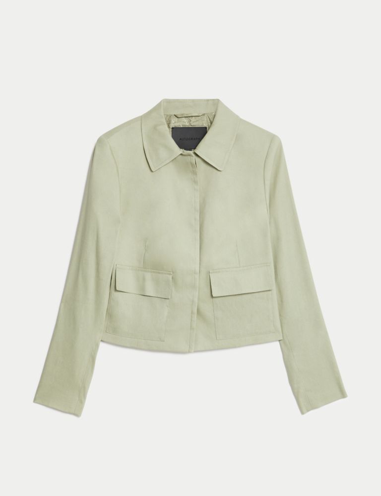 Linen-Blend Cropped Utility Jacket