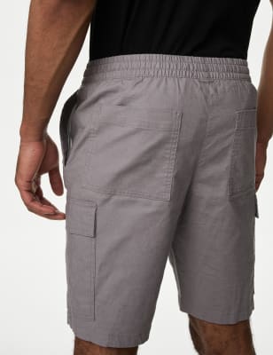 Regular Fit Linen-blend Cargo Shorts