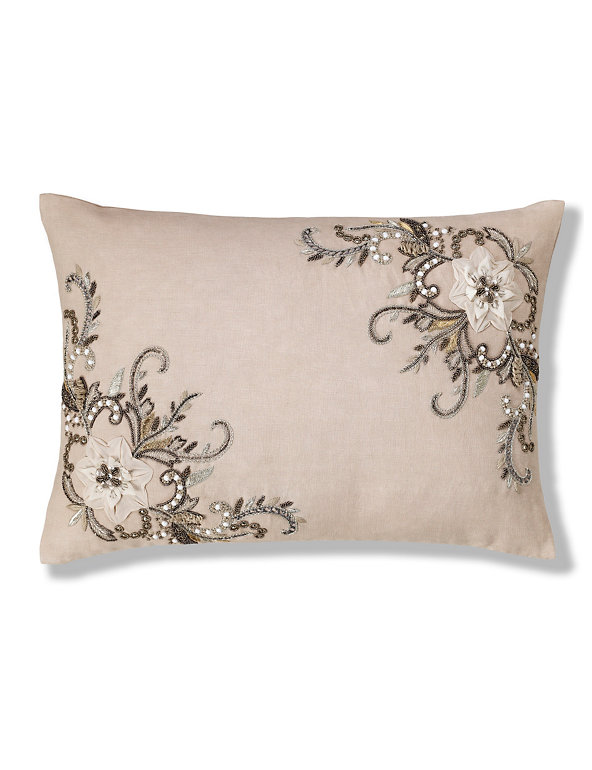 Linen Blend Embellished Cushion Image 1 of 2