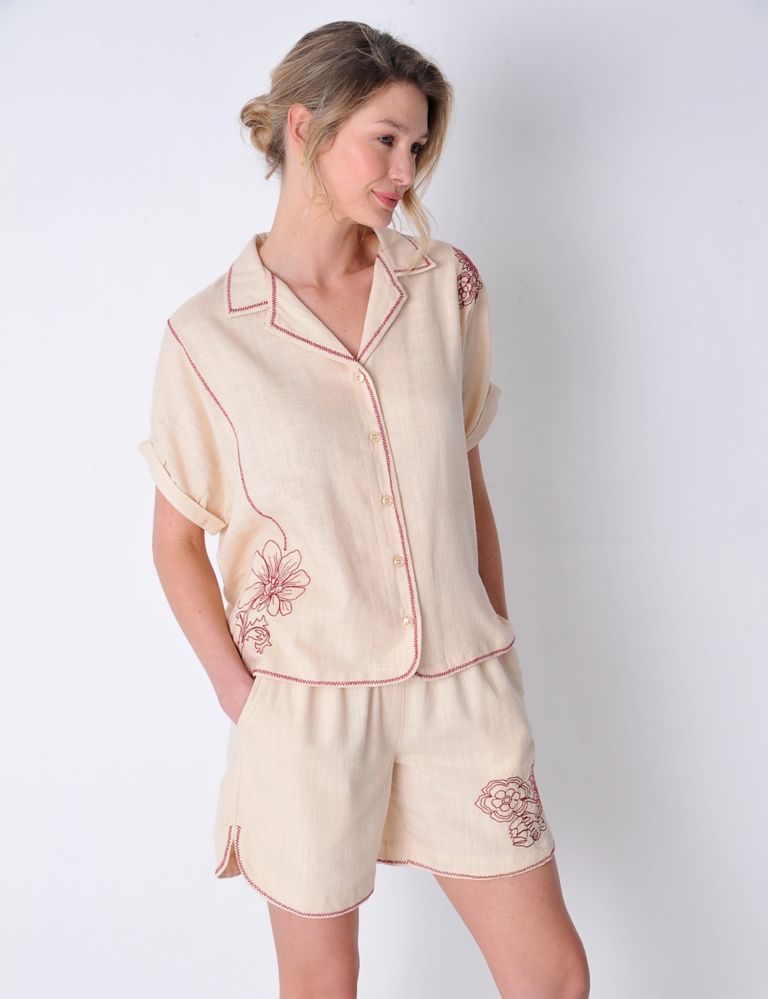 Linen Blend Embroidered Collared Shirt 3 of 6