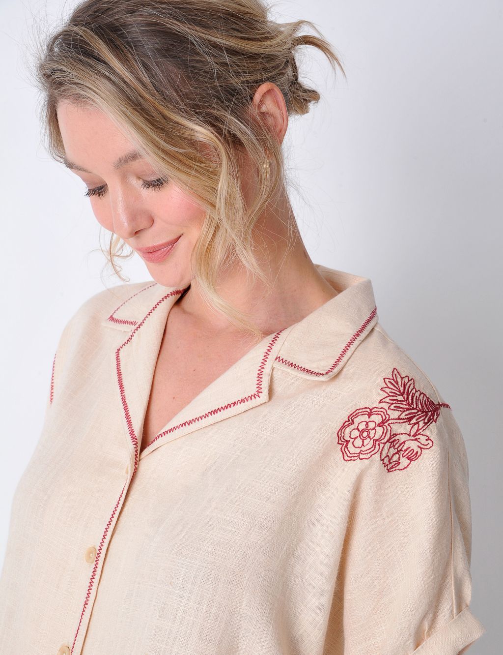Linen Blend Embroidered Collared Shirt 6 of 6