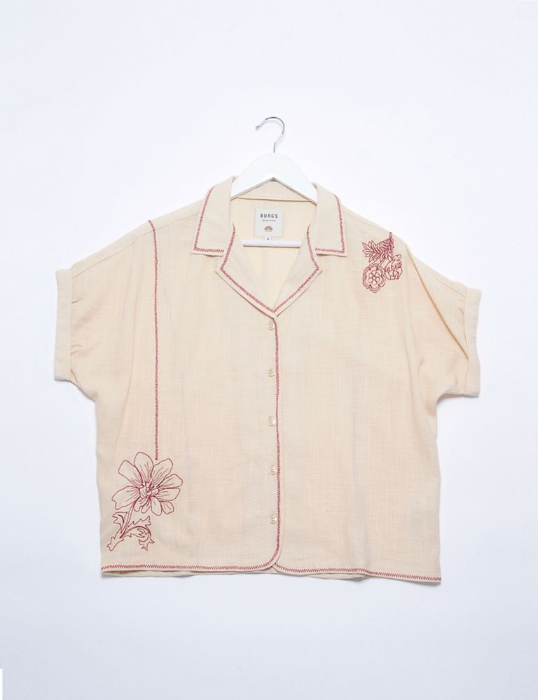 Linen Blend Embroidered Collared Shirt 2 of 6
