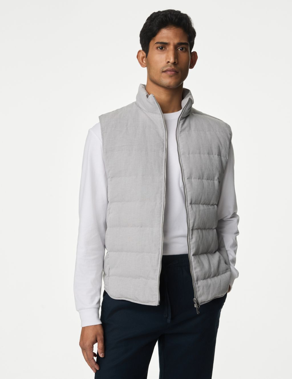 Linen Blend Feather and Down Padded Gilet 2 of 8