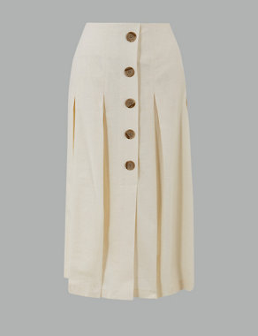 Linen Blend Fit & Flare Midi Skirt Image 2 of 4