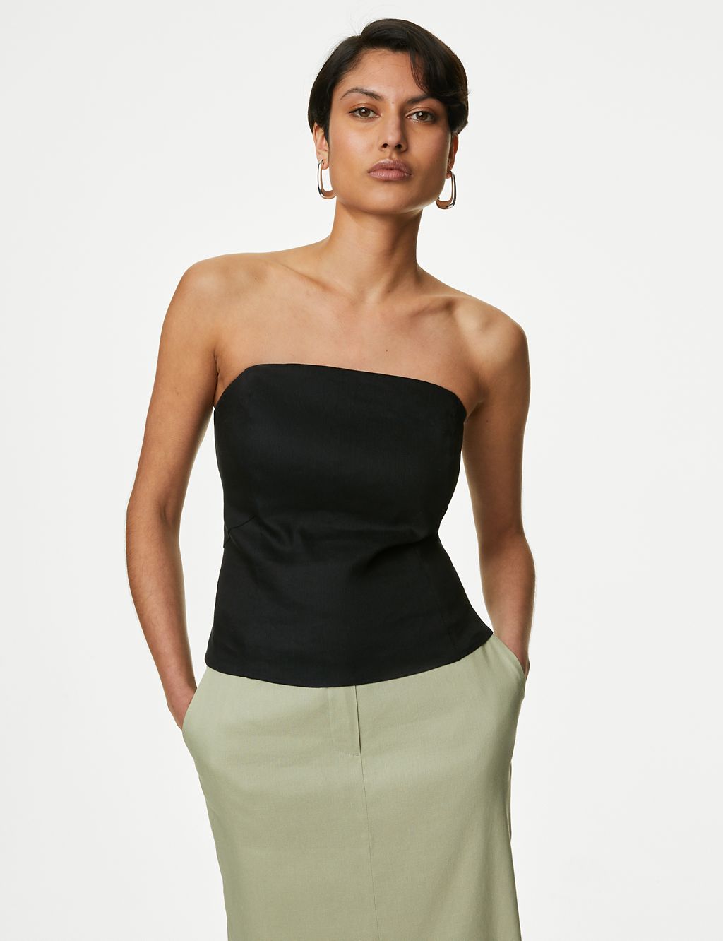 Linen Blend Fitted Bandeau Top 3 of 5