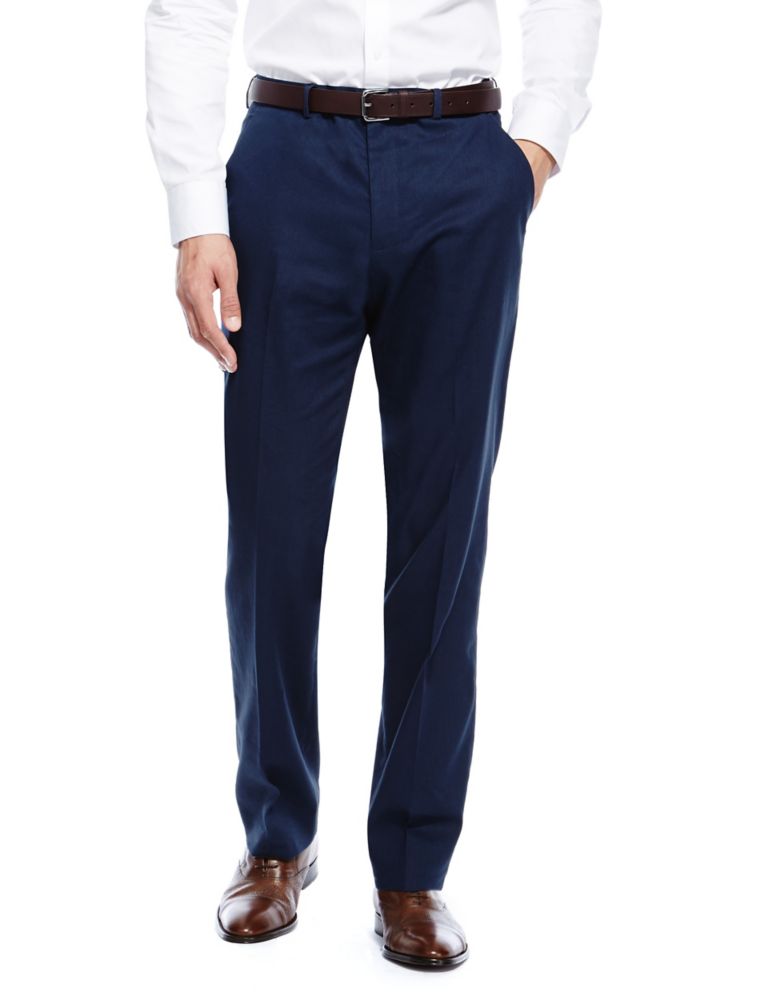 Linen Blend Flat Front Trousers 1 of 3