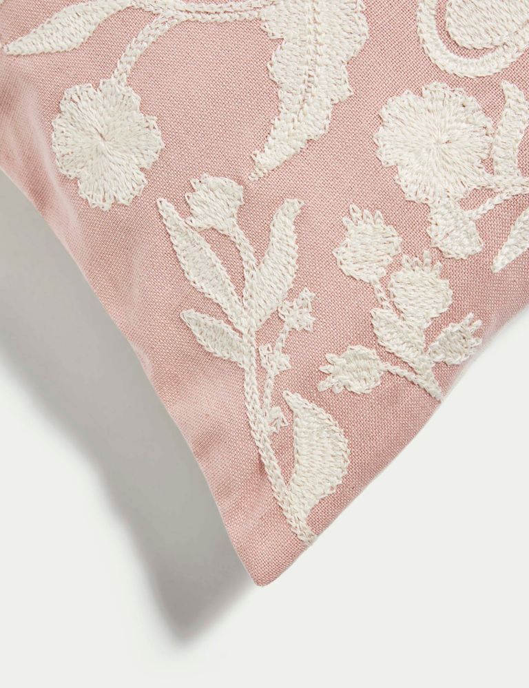 Linen Blend Floral Embroidered Bolster Cushion 4 of 5