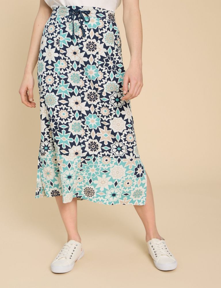 Linen Blend Floral Midi Skirt 3 of 6