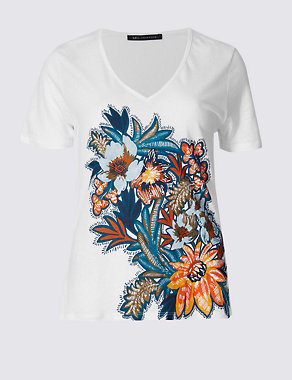 Linen Blend Floral Print T-Shirt Image 2 of 4