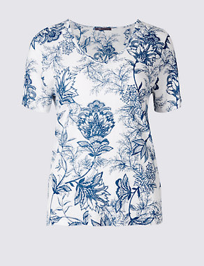 Linen Blend Floral Print T-Shirt Image 2 of 5