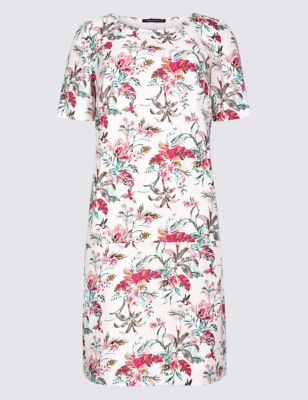 Linen Blend Floral Print Tunic Dress Image 2 of 5