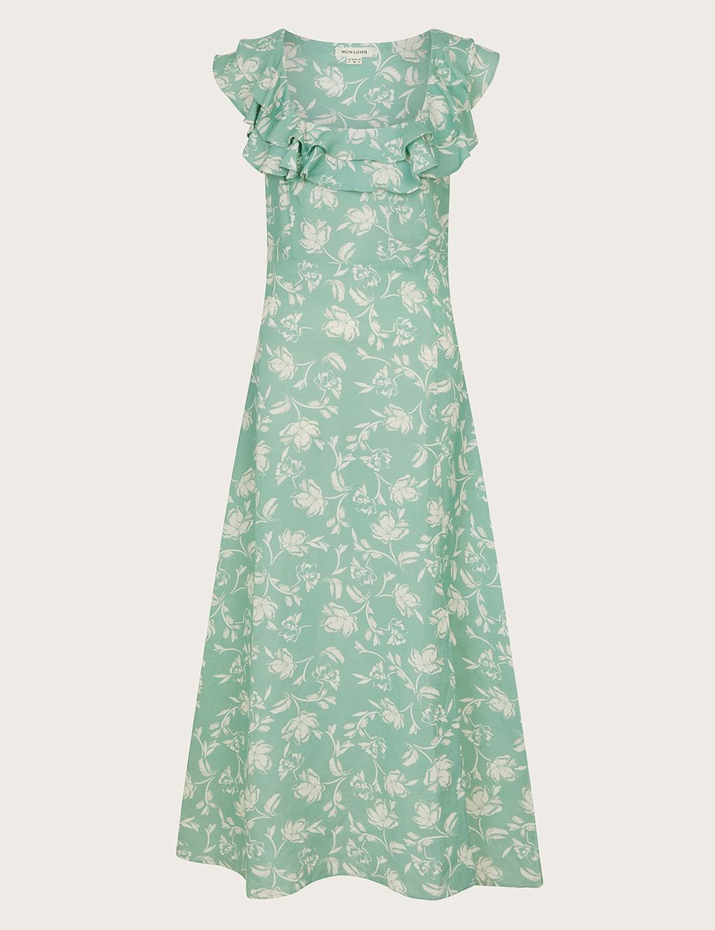 Linen Blend Floral Ruffle Detail Midi Tea Dress 5 of 5