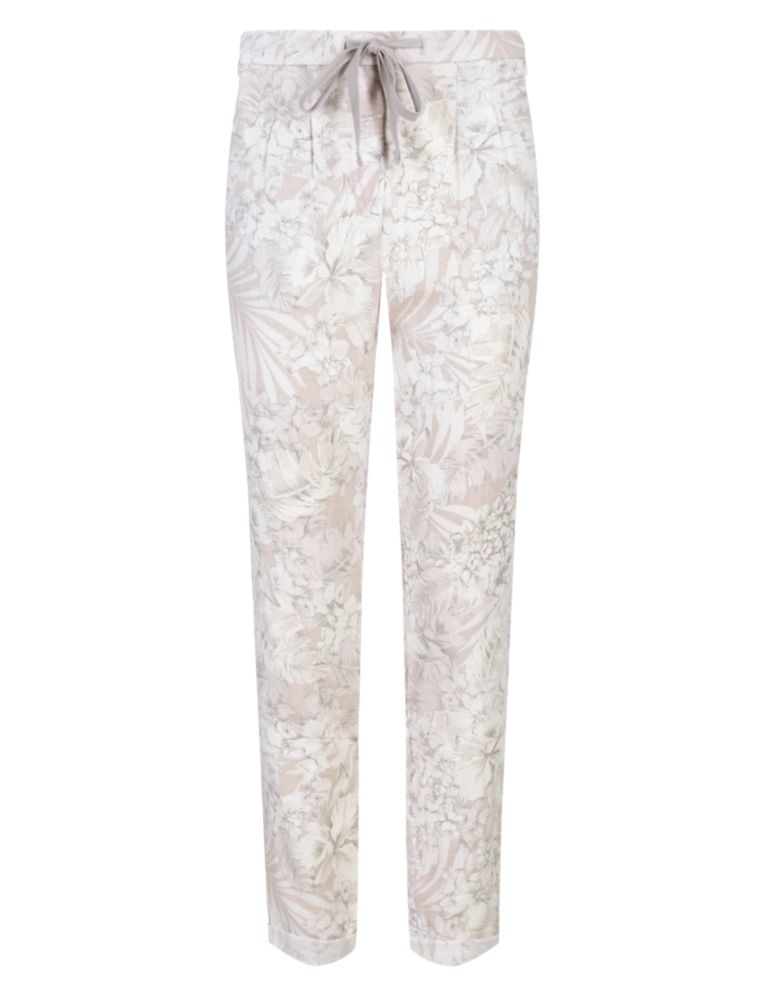 Linen Blend Floral Tapered Leg Trousers 3 of 4