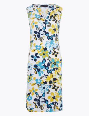 Linen Blend Floral V-Neck Shift Dress | M&S Collection | M&S