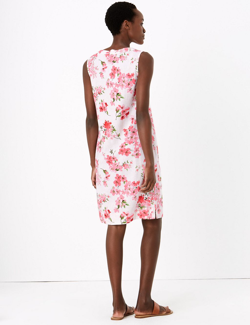 Linen Blend Floral V-Neck Shift Dress 4 of 5