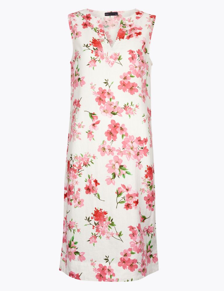 Linen Blend Floral V-Neck Shift Dress 2 of 5