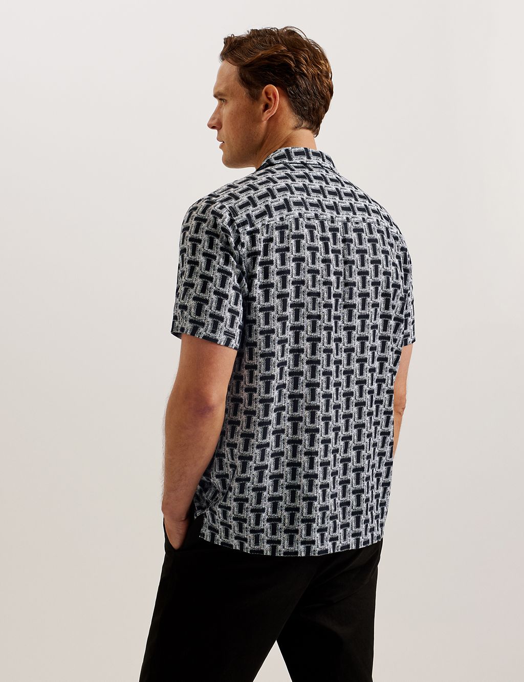 Linen Blend Geometric Print Oxford Shirt 2 of 3