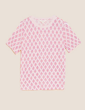 Linen Blend Geometric Short Sleeve T-Shirt Image 2 of 6