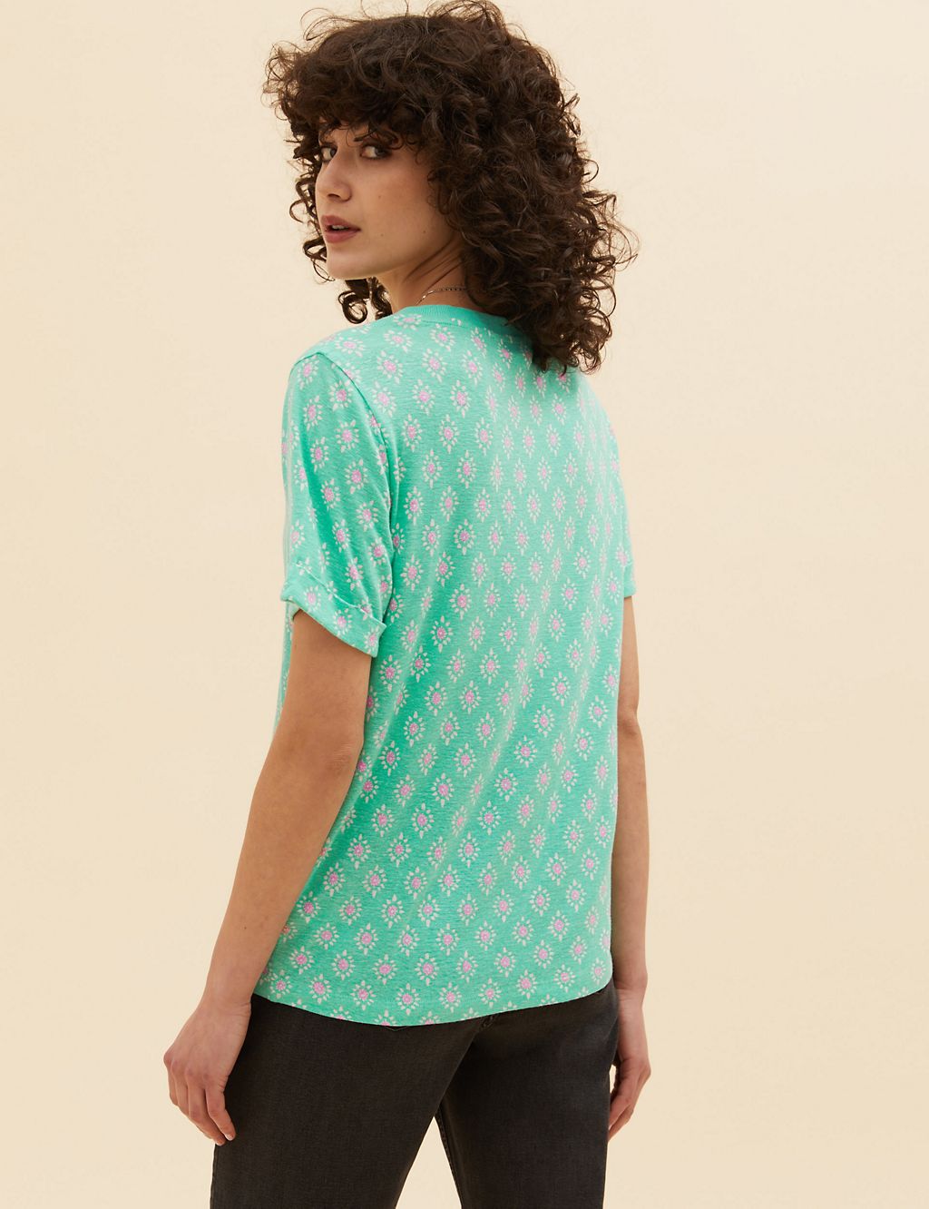 Linen Blend Geometric Short Sleeve T-Shirt 5 of 5