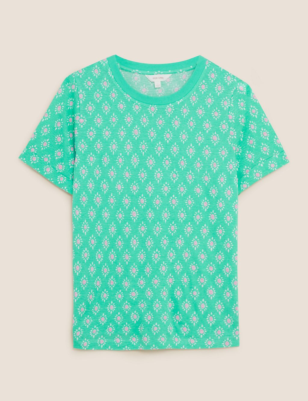 Linen Blend Geometric Short Sleeve T-Shirt | Per Una | M&S