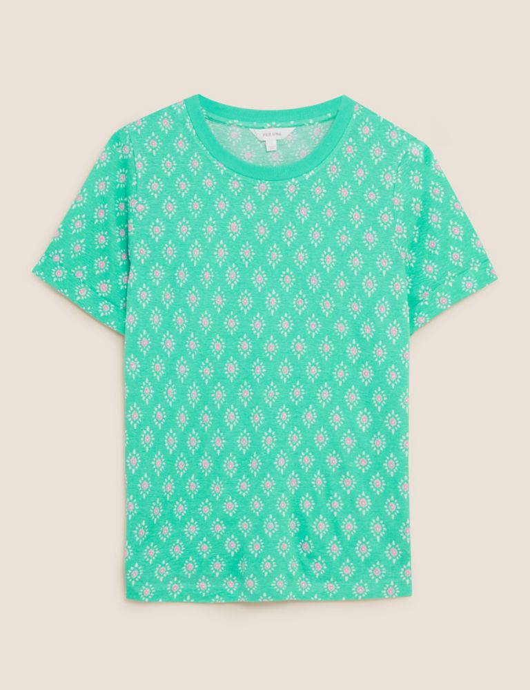 Linen Blend Geometric Short Sleeve T-Shirt 2 of 5