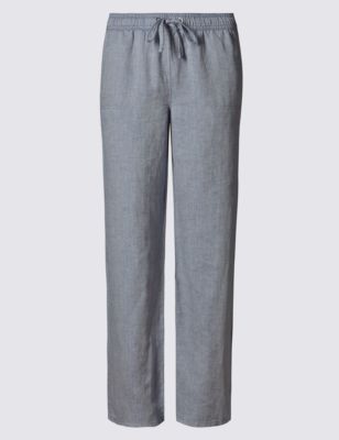 Linen Blend Herringbone Wide Leg Trousers | M&S Collection | M&S