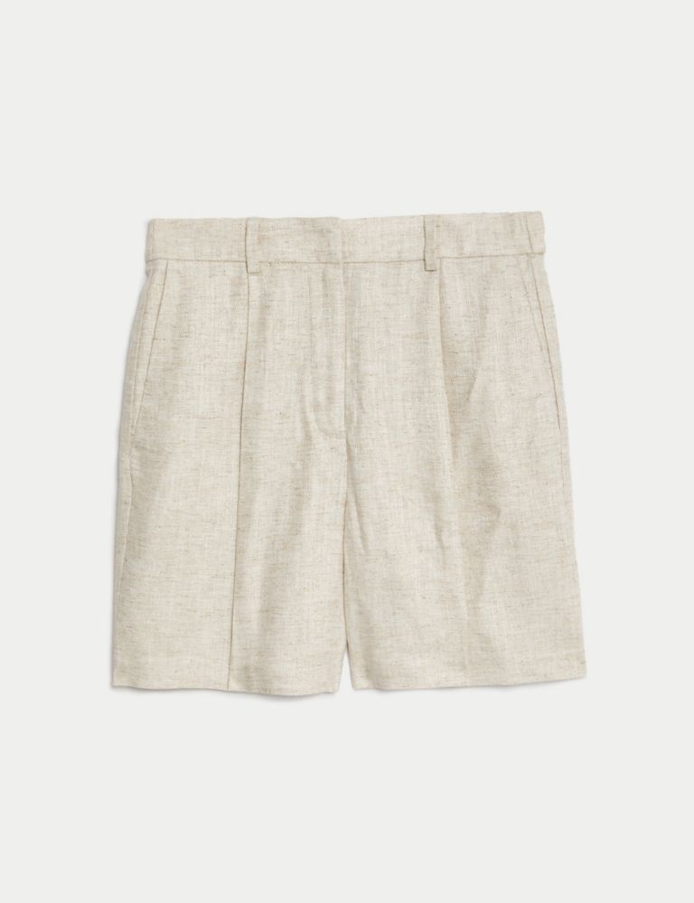 Linen Blend High Waisted Pleat Front Shorts 2 of 5