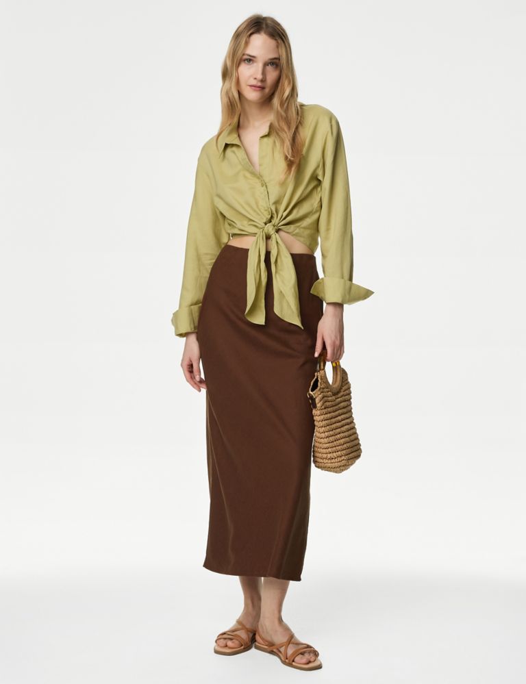Linen Blend Midaxi Slip Skirt 1 of 5