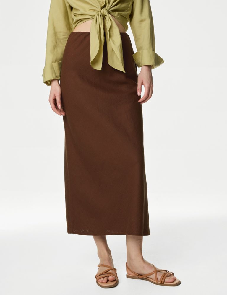 Linen Blend Midaxi Slip Skirt 3 of 5