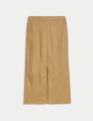Linen Blend Midi Column Skirt Image 2 of 8