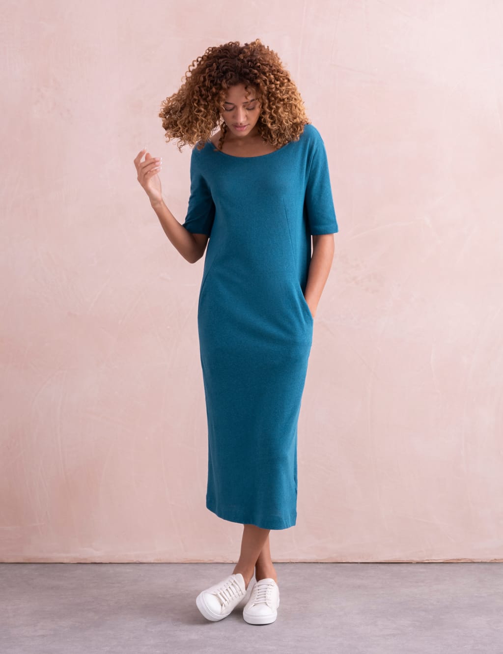 Linen midi shift online dress