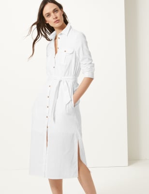 Midi linen 2024 shirt dress