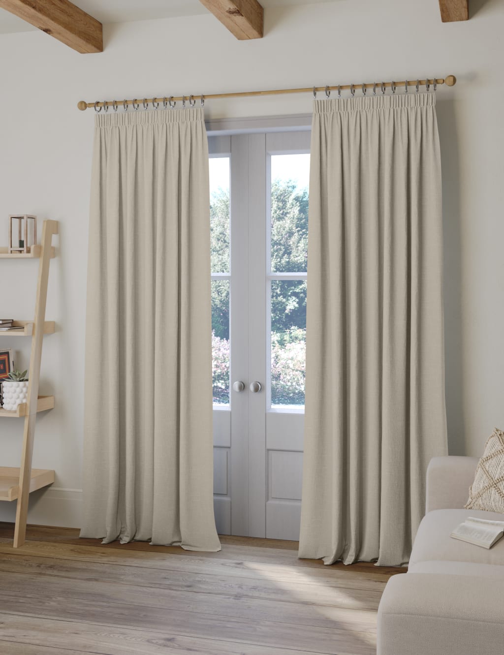 Linen Blend Pencil Pleat Curtains M&S Collection M&S