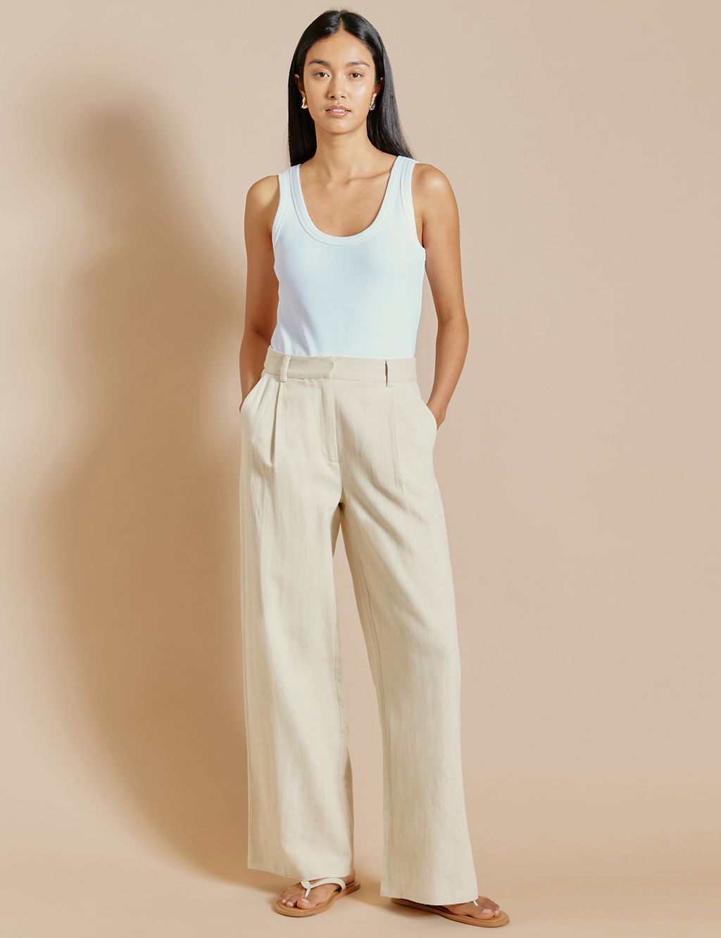 Linen Blend Pleat Front Wide Leg Chinos 3 of 6