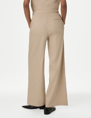 Linen Blend Pleat Front Wide Leg Trousers | Autograph | M&S