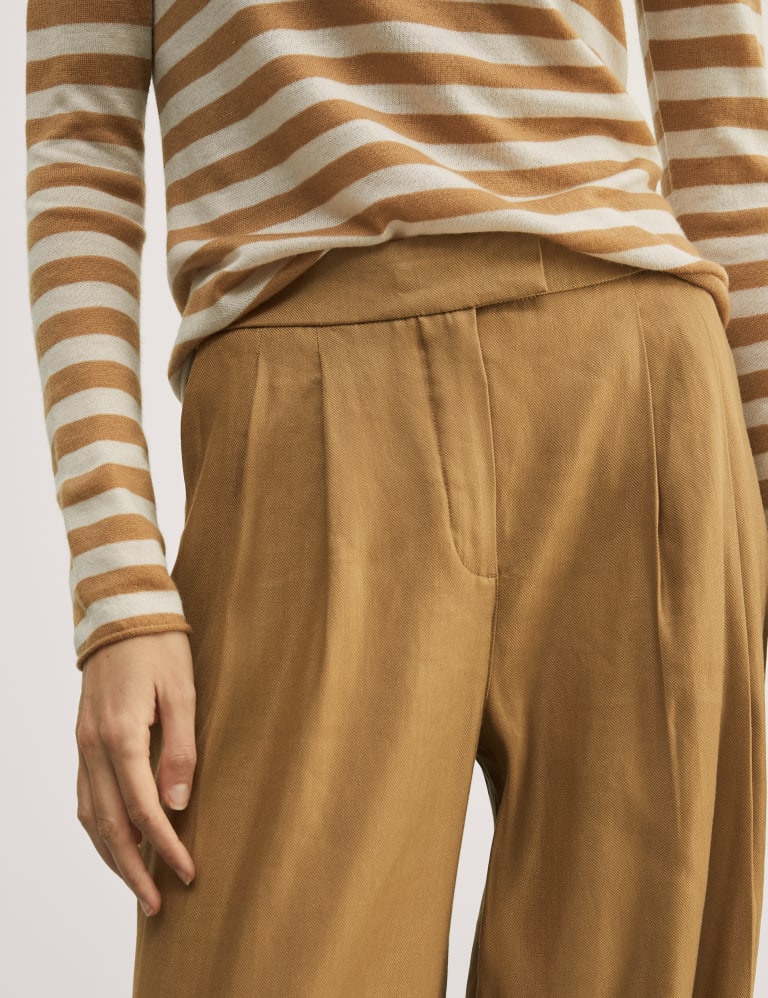 Light Brown Pleat Front Wide Leg Joggers