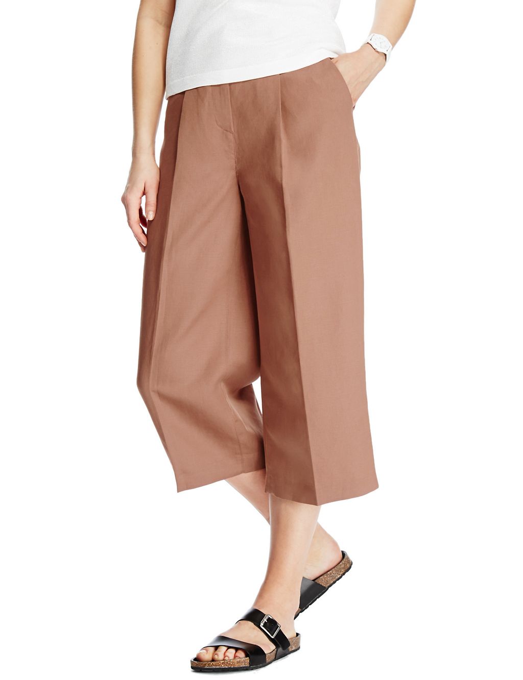 Linen Blend Pleated Wide Leg Culottes 3 of 3