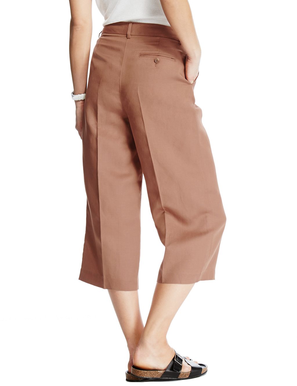 Linen Blend Pleated Wide Leg Culottes 2 of 3
