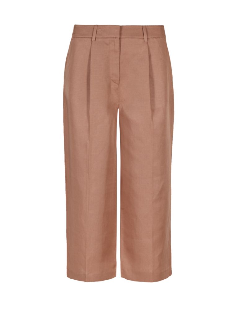 Linen Blend Pleated Wide Leg Culottes 2 of 3