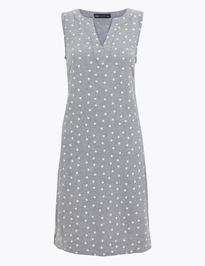 Linen Blend Polka Dot Shift Dress Image 2 of 4