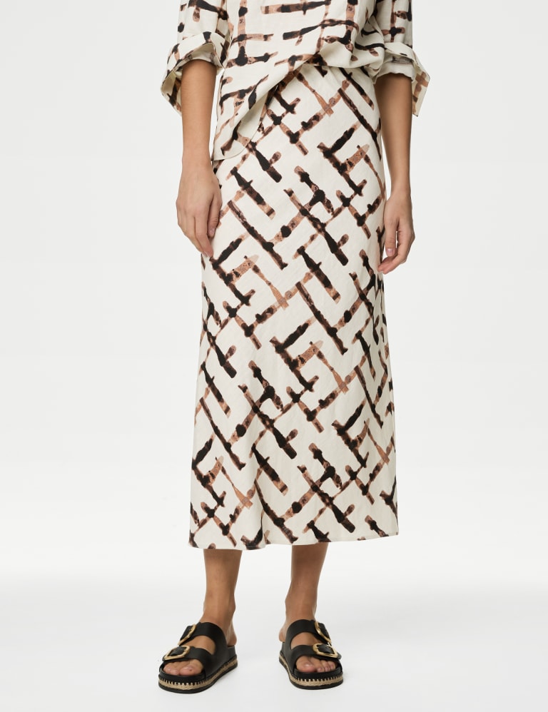 Linen Blend Printed Maxi Slip Skirt 3 of 5