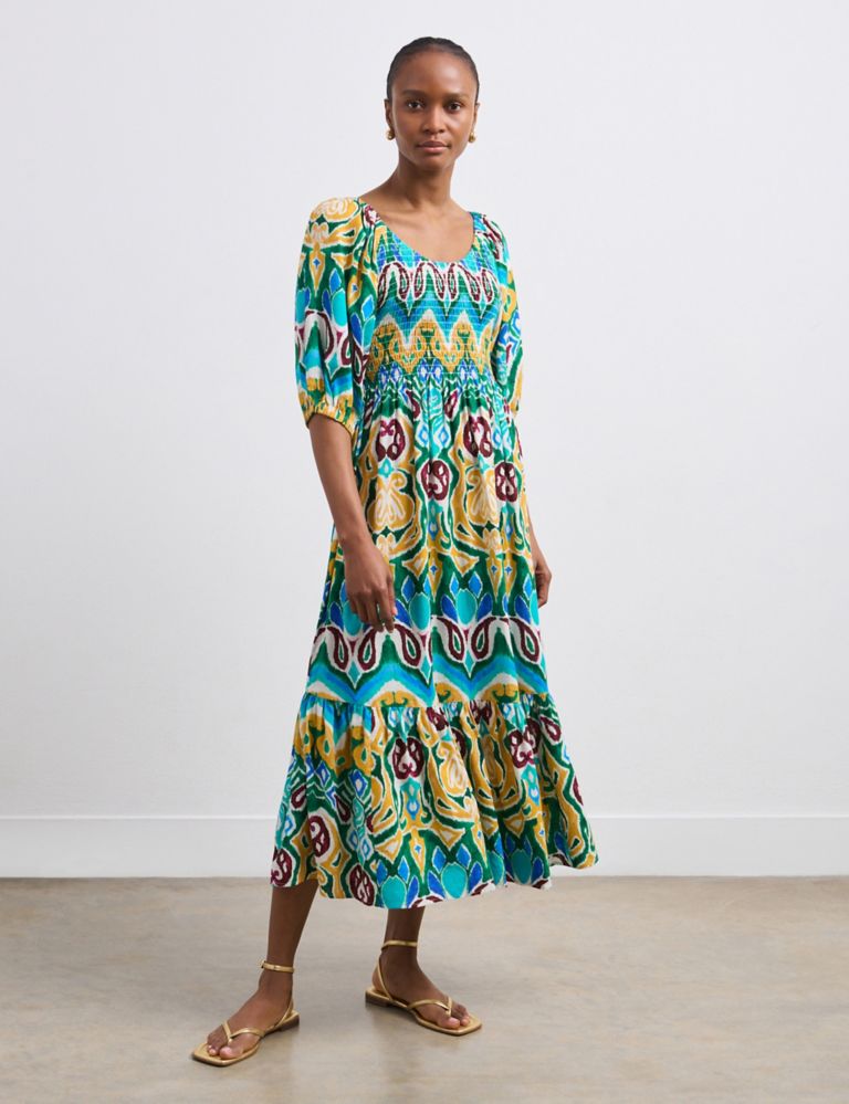 Linen Blend Printed Midaxi Tiered Dress 1 of 4